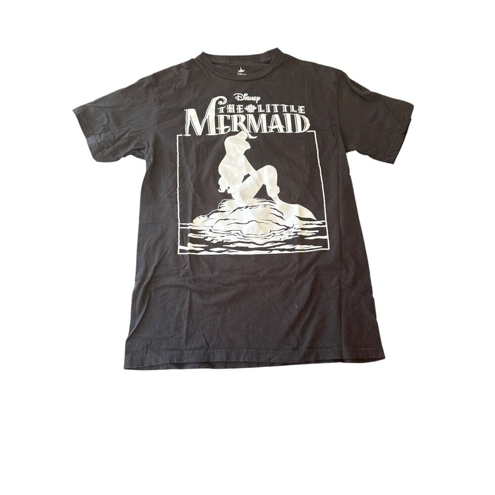 Disney The Little Mermaid Black Graphic T-Shirt M 100% Cotton Silhouette Design